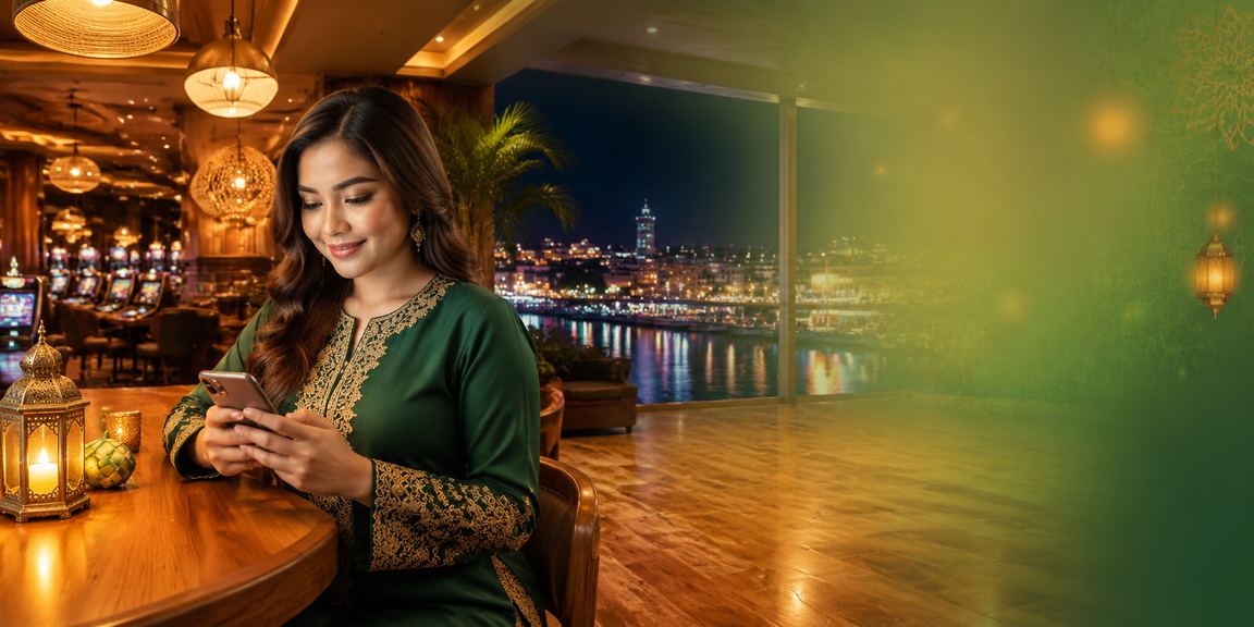 Pemain Malaysia menikmati kasino langsung kh3 melalui telefon mudah alih semasa Hari Raya